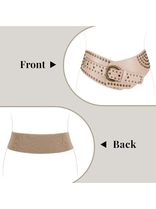 Vintage Wide Elastic Studded Waist Belt | Stretchy Rivets Metal Buckle Fashion main image 4